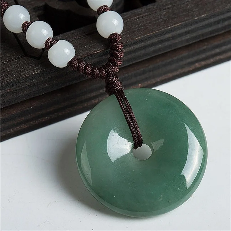 

Hot selling natural hand-carve Emerald Oil Cyan PingAn Round Buckle Pendant Necklace fashion accessories Men Women Luck Gifts
