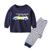 jumping meters boys cotton pajamas sets toddler babys home clothes cartoon car pattern long sleeve kids stripe sleepwear