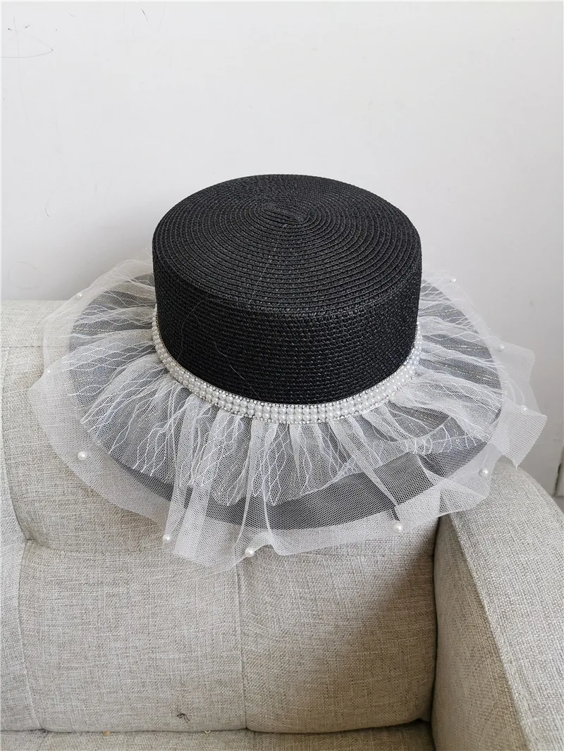 

2020 Lace Pearl summer straw hat women big wide brim beach hat sun hat sun block UV protection panama hat chapeu