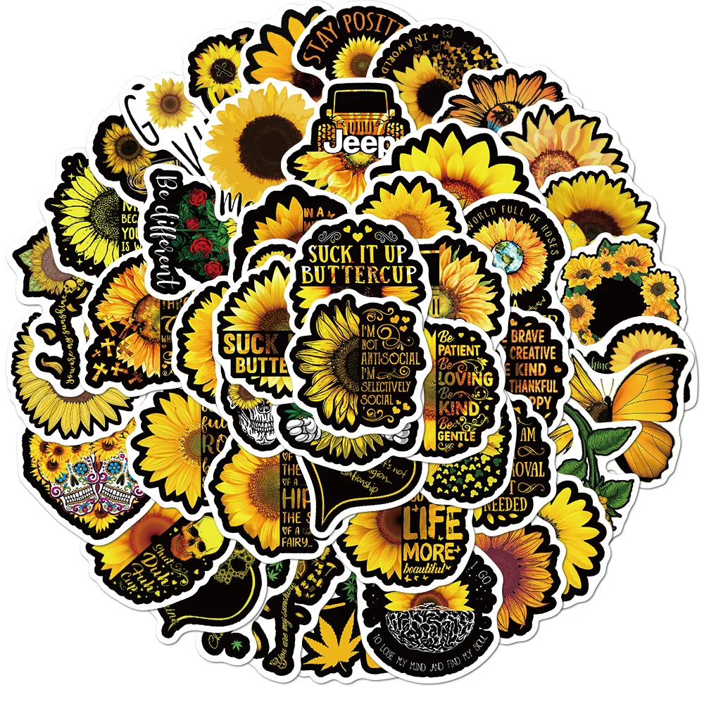 

50pcs/Pack small fresh sun flower Inspirational Daisy Graffiti Stickers Luggage Skateboard Guitar Note Pad Cute Cartoon Sticker