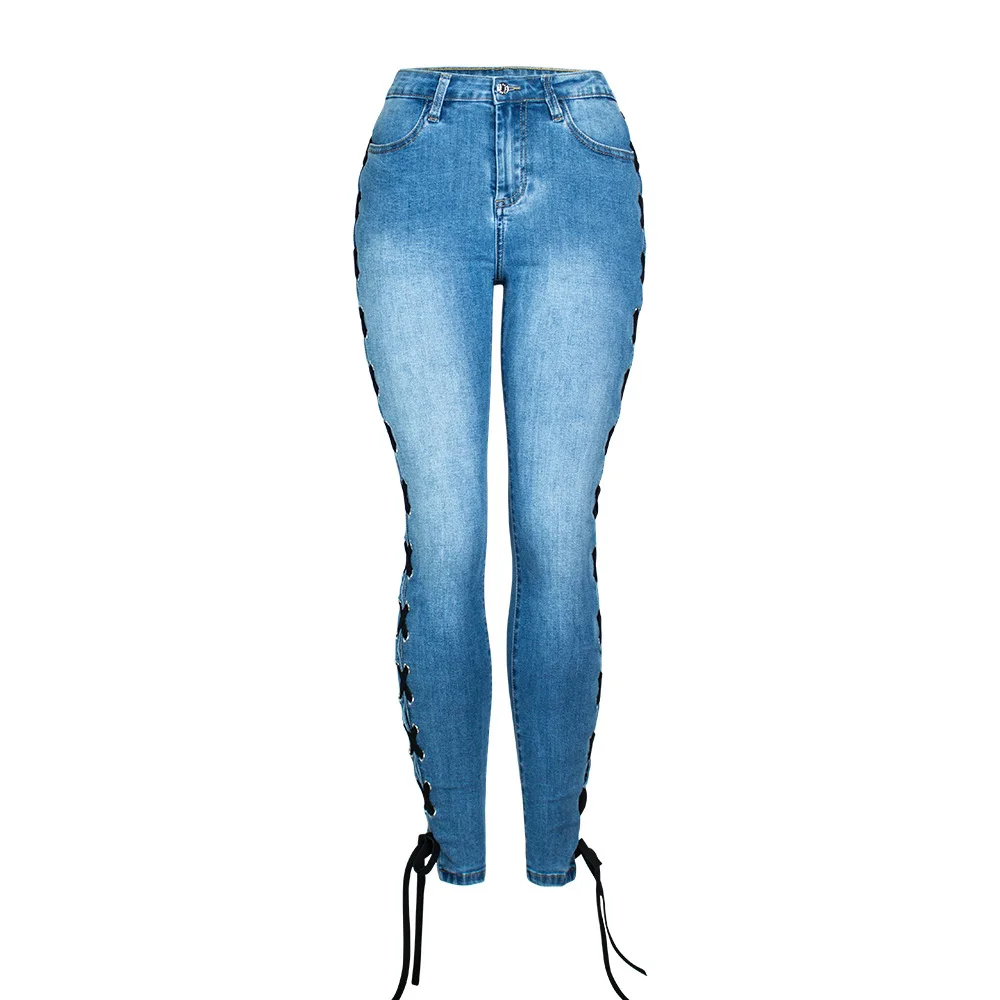 

2021 summer trousers, cross-leg straps, slim slimming jeans, sexy slim-fit tethered jeans, booming