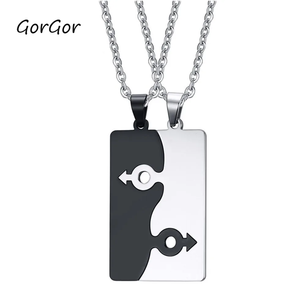 

GorGor Trendy Classic Black and Gray Color Titanium Steel Puzzle Pendant Necklace for Fashion Couple Gift Jewelry PPN-038