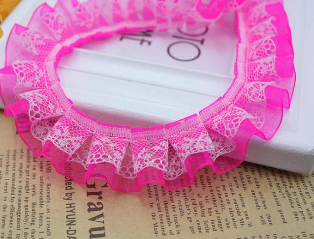 

40Yards 2.5cm Chiffon Ruffle Lace Trim Two Layers Pleated Ribbon Fabric DIY Yellow Red Pink Color Accessories