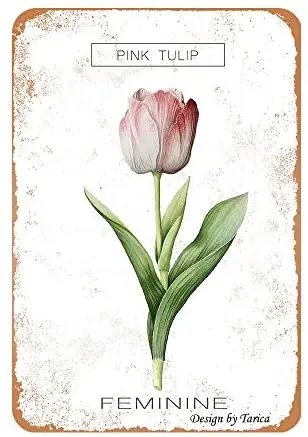 

Metal Sign Pink Colorful Tulip Flower Poster Painting Cafe Bar Interior Wall Decoration Retro Crafts Metal Sign 8X12 Inches
