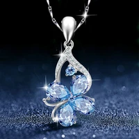 new temperament fashion sea blue simulation topaz drop shaped four leaf clover pendant for womens valentines day