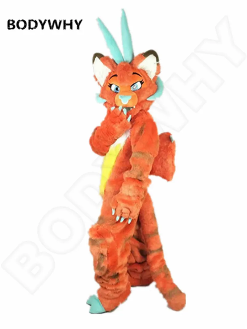 

Hat Luxury Long Fur Dargon Fire-breathing Fursuit Mascot Furry Costume Cosplay Party Dress Kid Birthday Party Fursuit Adult Siz