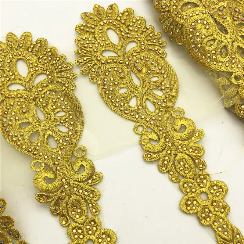 5 ярдов золотые стразы кружево с металлической вышивкой Нигерия Венеция вязаный