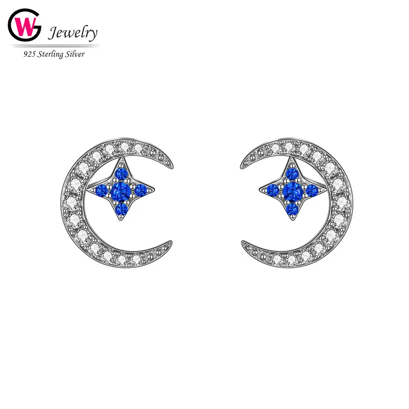 

2020 Chic Moon Stars Studs Earrings For Women Authentic 925 Silver Jewelry Mujer Brincos Zirconia Anti-allergy Studs