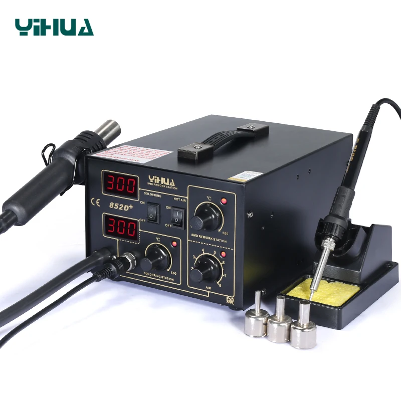 500 Celsuis Hot Air Soldering Station With Soldering Iron Heat Gun Tool BGA Welding Station SMD Desoldering Station YIHUA 852D+