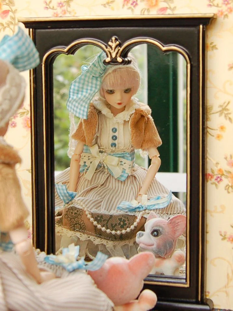 Модное овальное зеркало в масштабе 1/6 для кукольного домика с резным золотым и