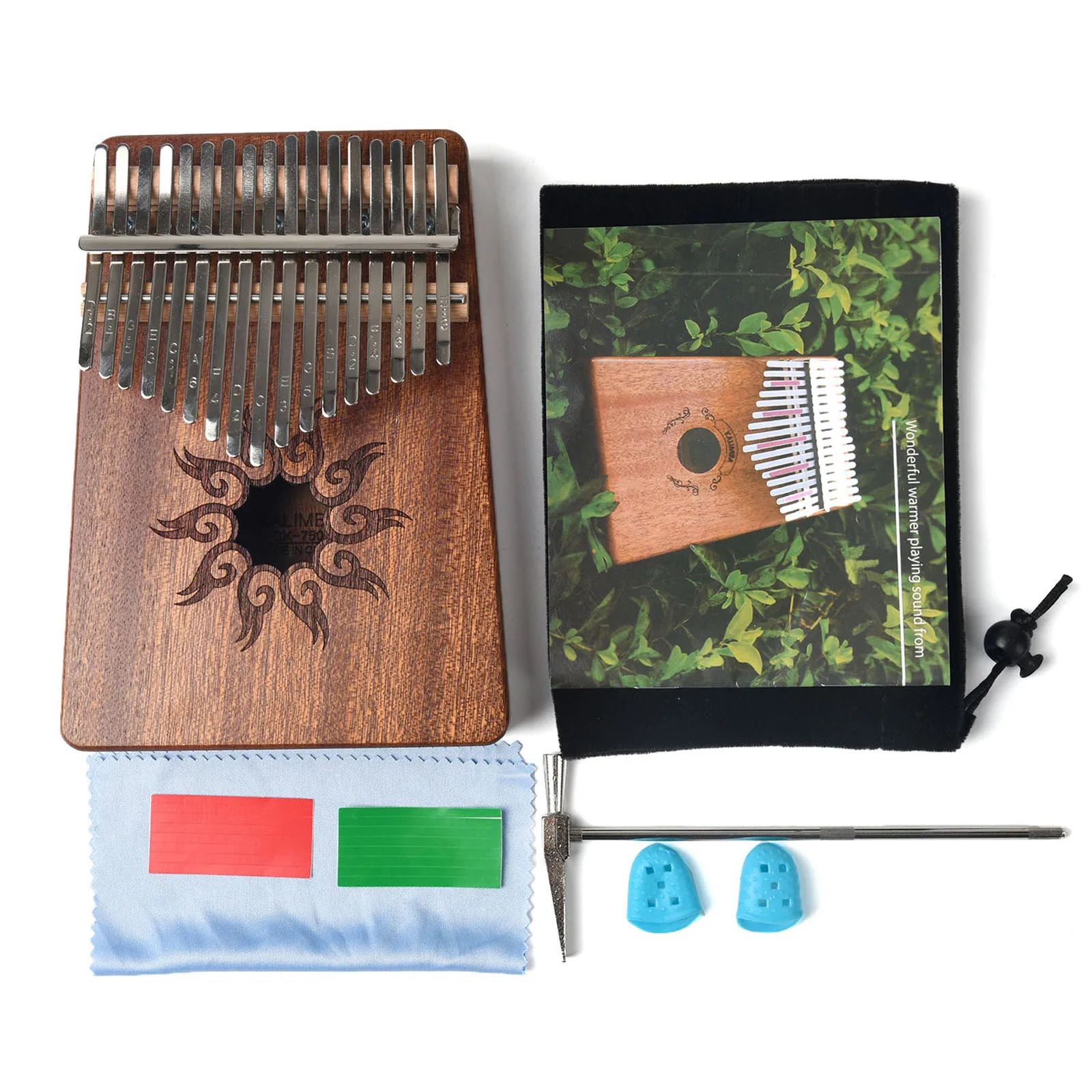 

17-Tone Kalimba Thumb Piano Flame Pattern Pine Wood Musical Instrument with Learning Book Tune Hammer