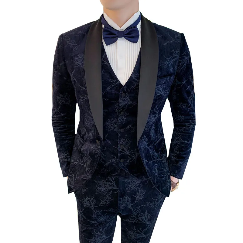 Бархатное длинное платье мужские костюмы 2020 темно синий черный с воротником