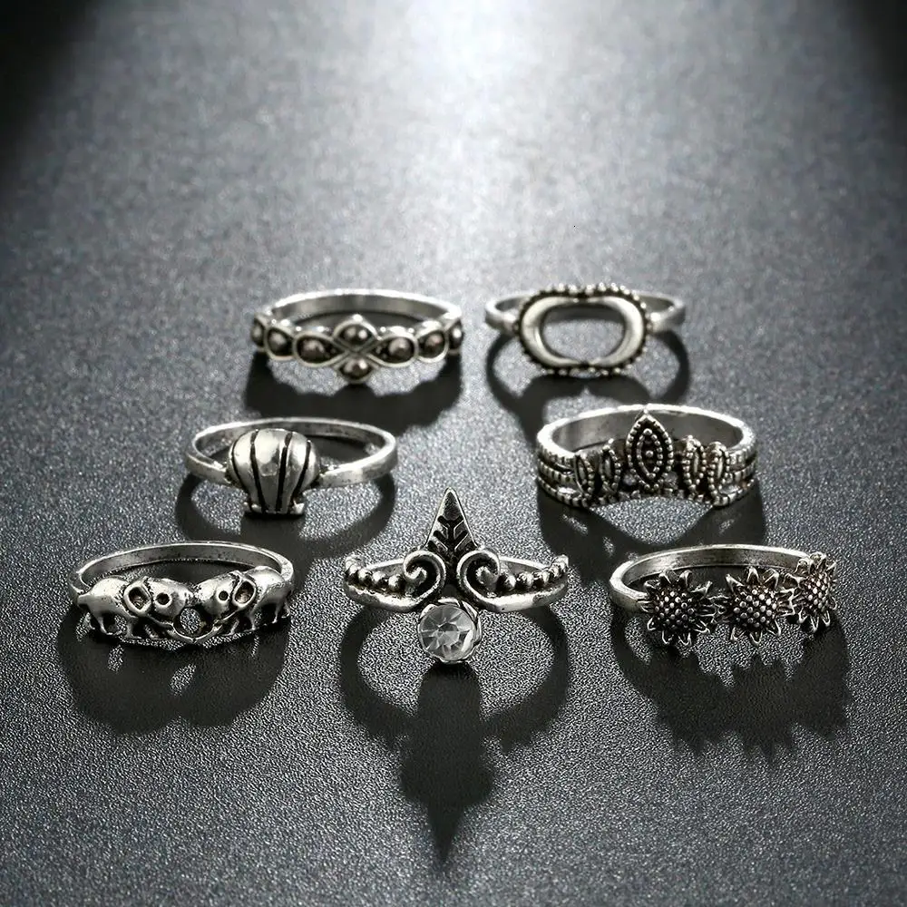 Meyfflin Винтаж Тарельчатая комплект для Для женщин модные Anel Aneis Bague камень серебро Миди палец кольца Бохо ювелирные изделия 10 шт./компл