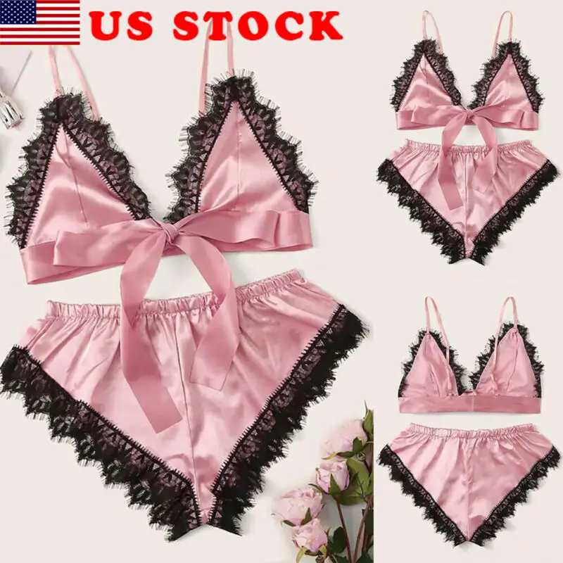 2 шт Женская Сексуальная атласная пижама с кружевом нижнее белье Babydoll ночная