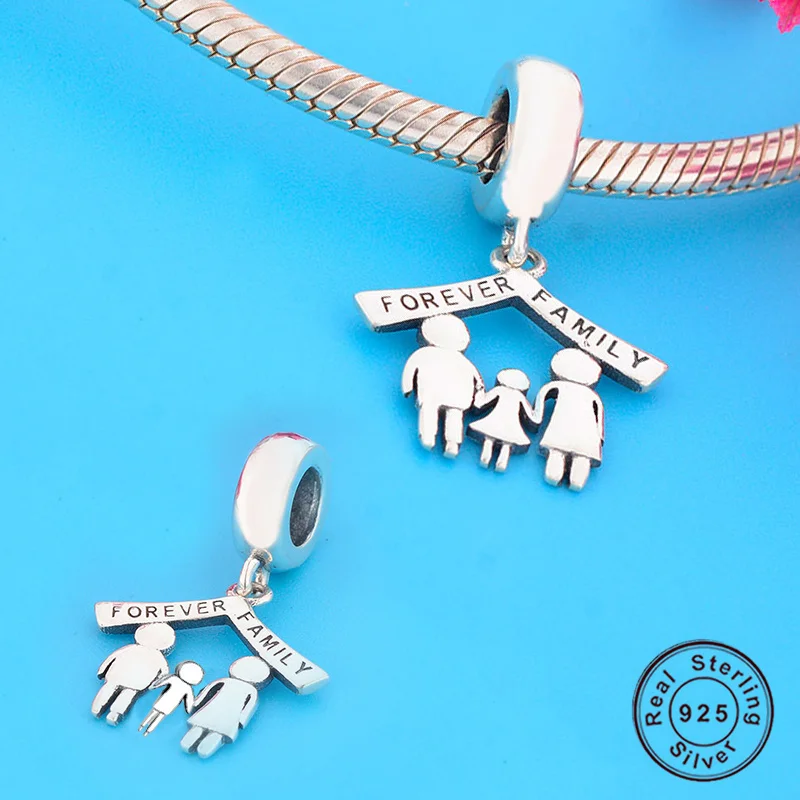 Новые подходит к оригиналу Pandora, очаровательный Браслеты 925 пробы серебро Family Forever родителей и ребенка свисающие сережки, ожерелье сделай сам
