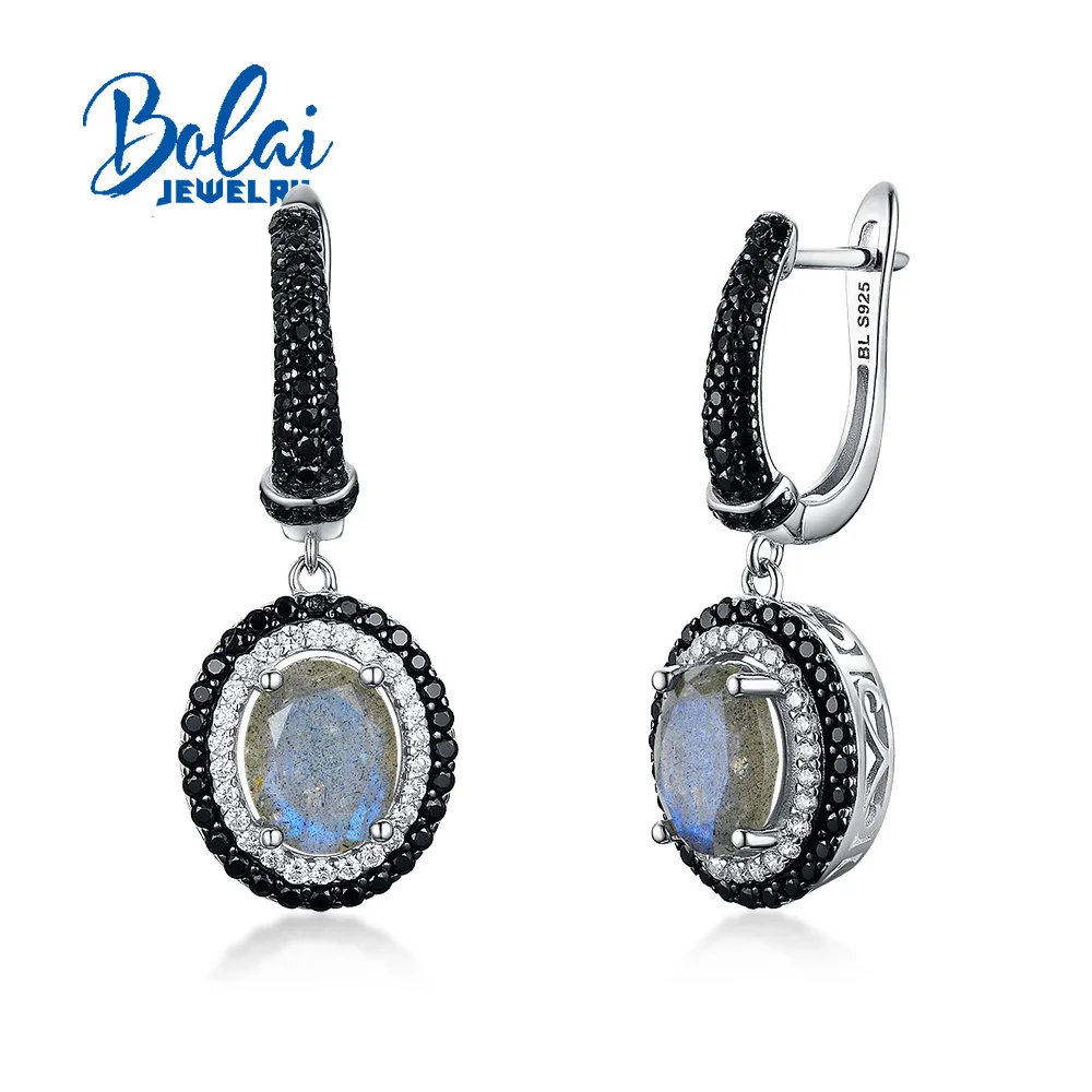 

Bolai,2021 new gemstone clasp earring natural Labradorite oval cut 7*9mm 4.5ct up fine jewelry 925 sterling silver for women mom