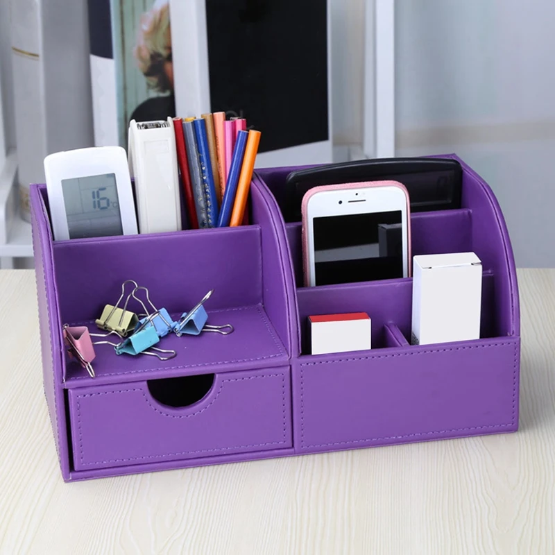 

Multifunctional Leather Large Pen Holder Remote Control Cosmetic Storage Box Desktop Stationery Storage Box