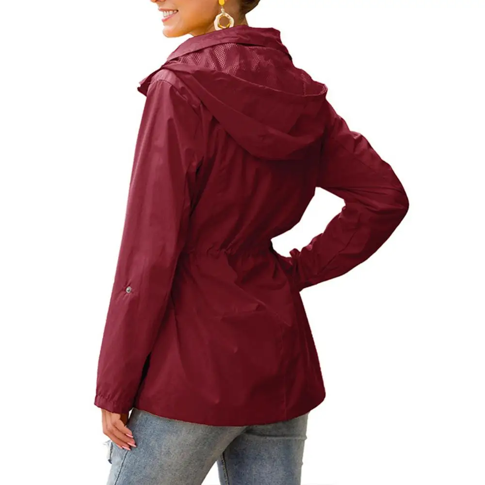 

Autumn and winter women's waterproof tight-fitting zipper hooded jacket outdoor sports hiking hiking jacket