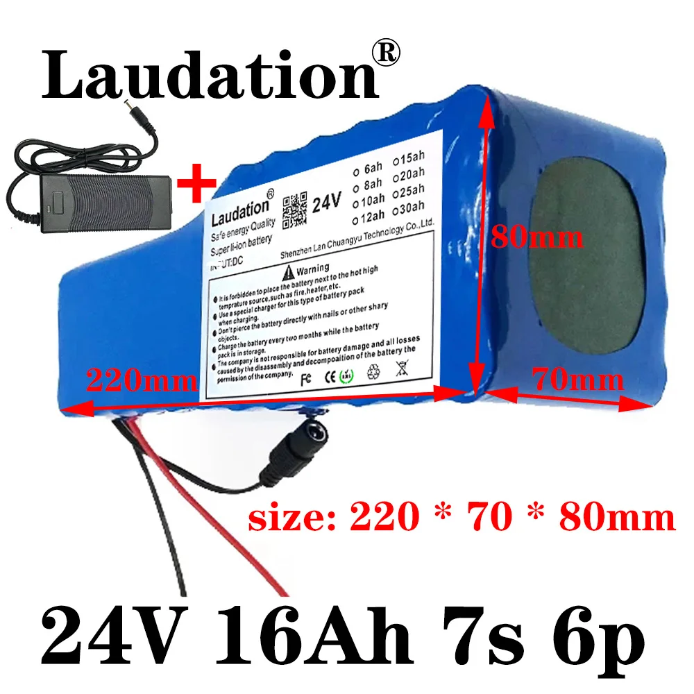 

Laudation- 24V,16Ah,18650,Electric Bicycle Lithium Battery Pack,Suitable For 250W 350W 500W 750W Scooter, 25A BMS,Charger,7S 6P,