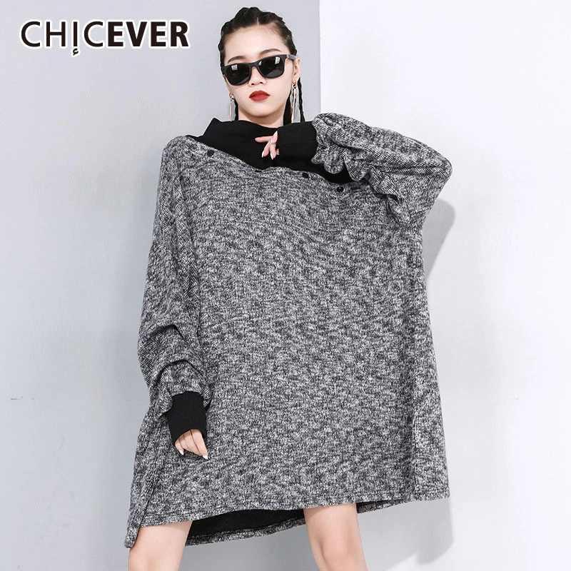 CHICEVER корейский стиль лоскутные цветные женские толстовки со стоячим воротником