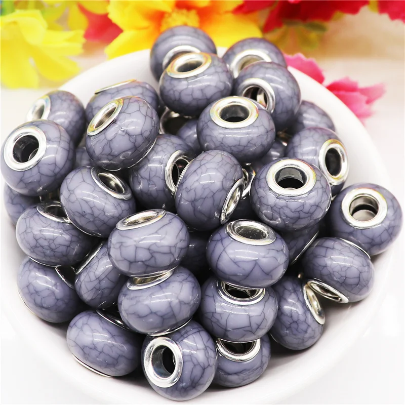 

20Pcs Lot Assorted Color Cracked Stripe Large Hole Crackle Beads Slide Charms Fit Women's Pandora Bracelet Necklace Hair Beads