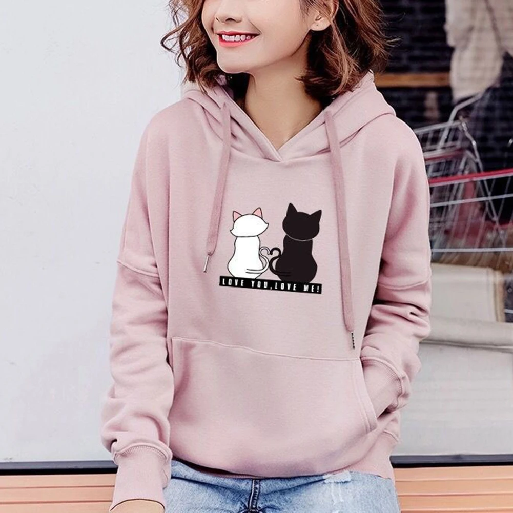 

Cat Print Long Sleeve Hoodies Women Aesthetic Pullover Pockets Loose Sweatshirt Streetwear Hip Hop Hoodies For Teen Girls Autumn