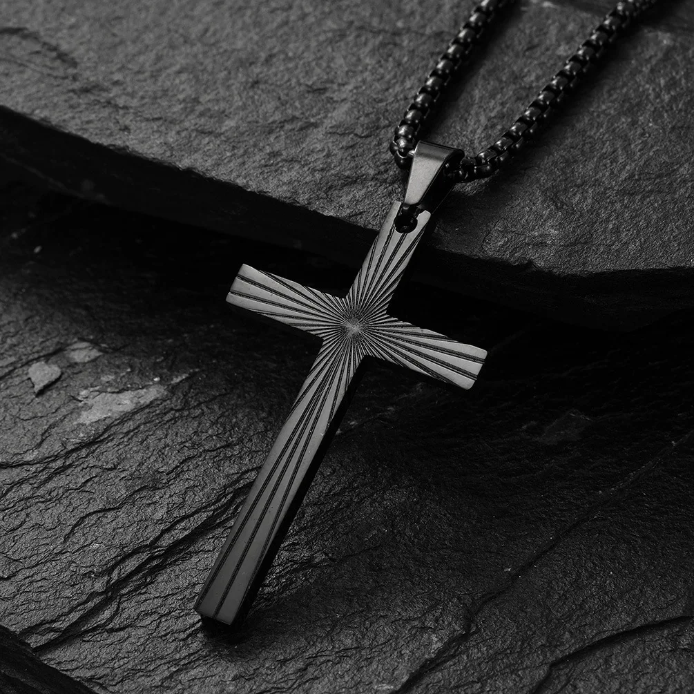 

Titanium Steel Jewelry European And American Style Stainless Refraction Light Cross Pendant Simple Couple Necklace