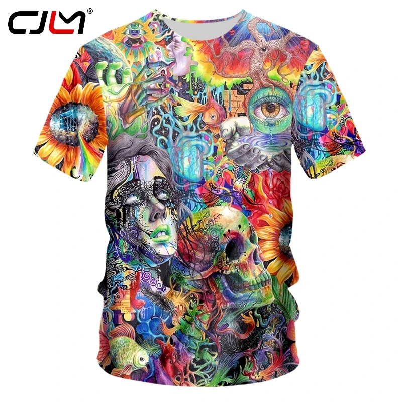 Футболка CJLM мужская с 3D принтом черепа модная тенниска круглым вырезом