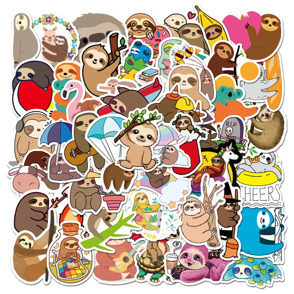 Pegatinas de animales para ni&ntilde;os, calcoman&iacute;as bonitas de perezoso para monopat&iacute;n, guitarra, port&aacute;til, motocicleta, equipaje, juguete cl&aacute;sico, pegatina de broma, regalo, 10/30/50 Uds.-0