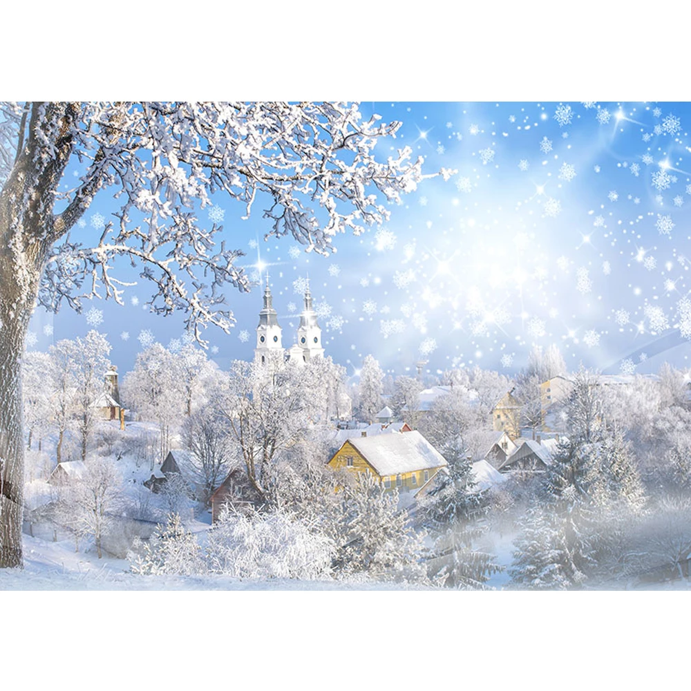 Красивый зимний пейзаж со снегом фон для фотосъемки с изображением голубого неба