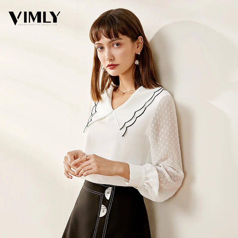 Vimly Женская милая блузка с воротником в стиле Питера Пэна Офисная женская