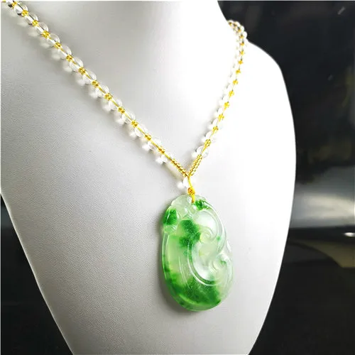 Натуральный изумруд Ruyi зеленый нефрит кулон ожерелье Jadeite ювелирные изделия