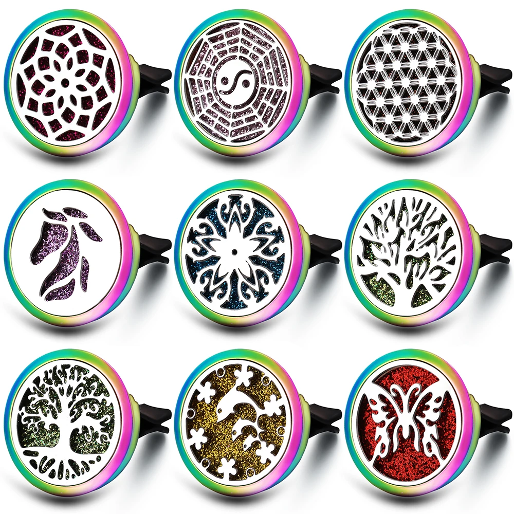 

Different Styles Colorful Stainless Steel Car Air Freshener Clip Essential Oil Diffuser Locket Pendants Car Jewelry Accessories