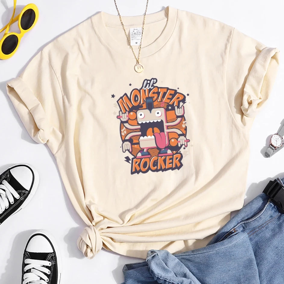 

Monster Rocker Print Tshirts Womans Street Style Oversized T Shirt Sport Quality Cotton T Shirts Summer Crewneck Female T Shirts