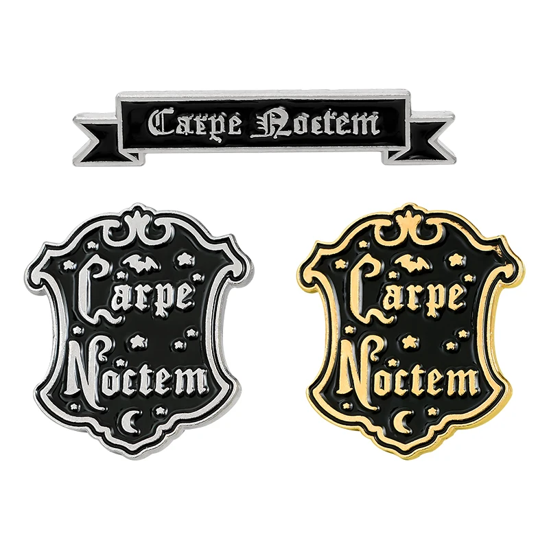 

Carpe Noctem Lapel Pin Enamel Brooches Pin for Clothes Backpack Black Banner Gothic Badges Jewelry Gift For Friends
