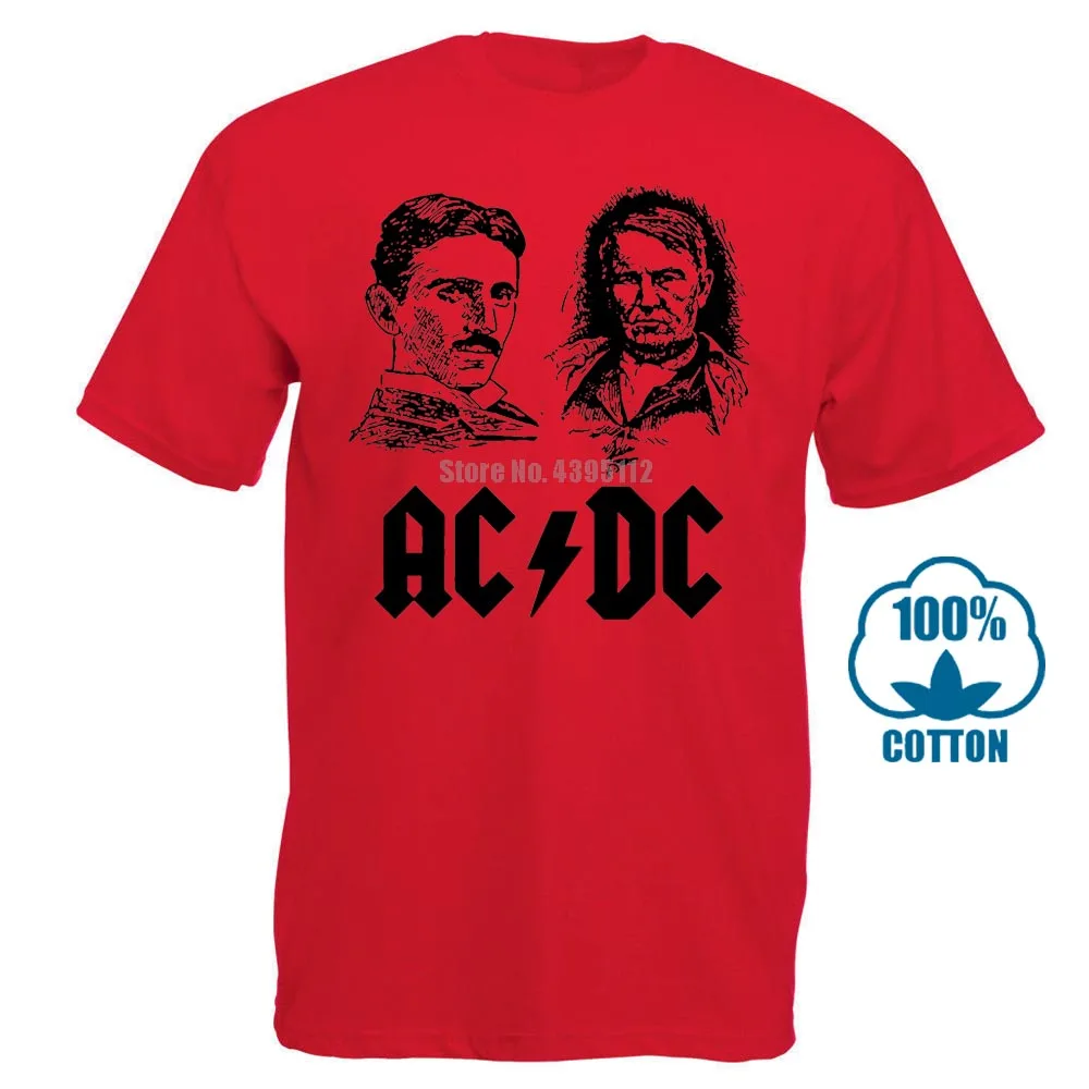 Red Никола Тесла Томас Эдисон футболка Никола Тесла ACDC футболка Fat Duck Футболки для девочек Горячая Broadcloth забавная Летняя мода - Цвет: Red