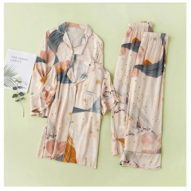 Пижама женская хлопковая с коротким рукавом и принтом звездного неба | Женская