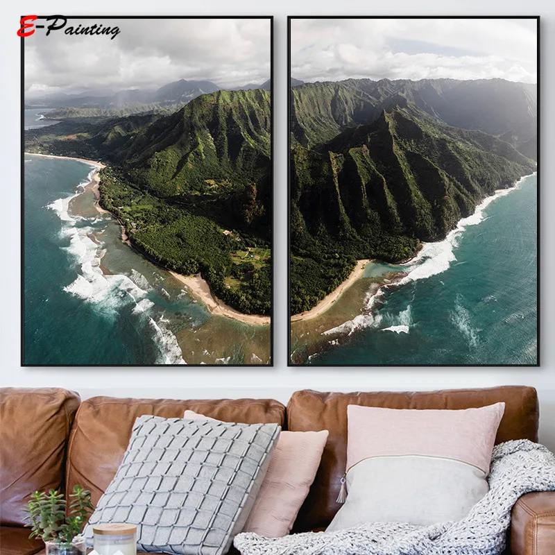 Скандинавский холст настенная живопись аэрофотосъемка для пляжа большой синий