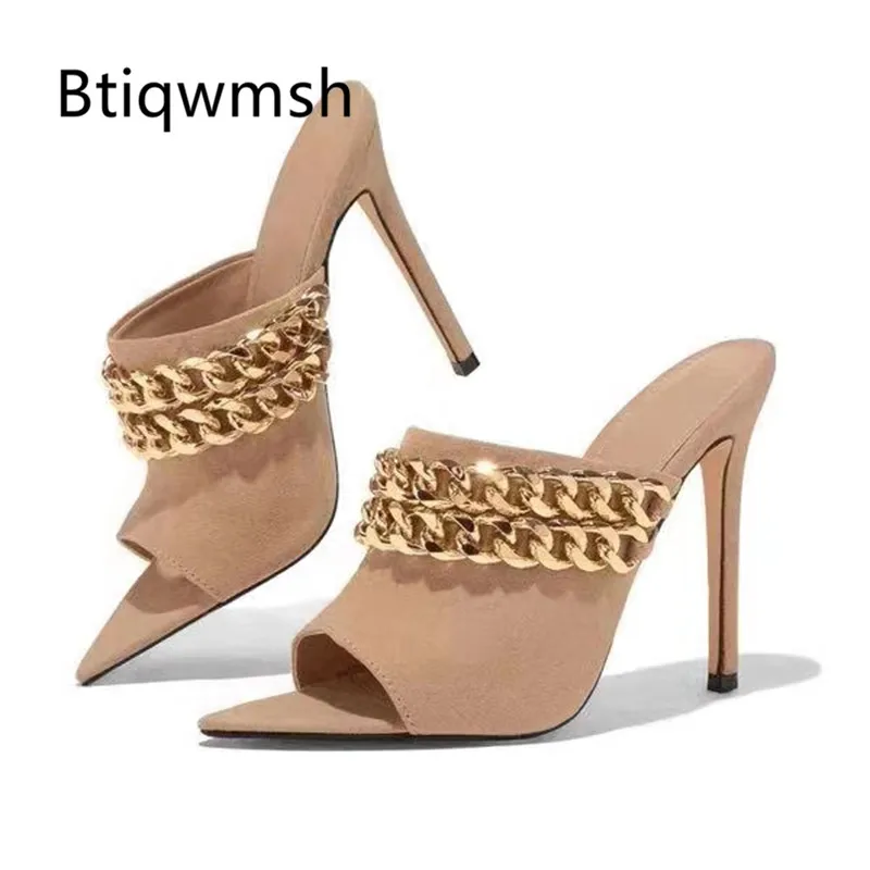 2019 г. Золотые сандалии на цепочке женские замшевые туфли высоком каблуке с