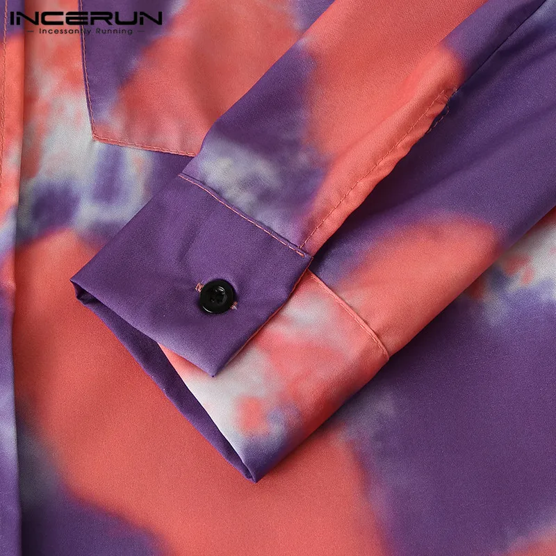 

INCERUN Men Tie Dye Shirt Long Sleeve Button Brand Streetwear Turn Down Collar Hawaiian Shirts Fashion 2021 Camisa Masculina 5XL