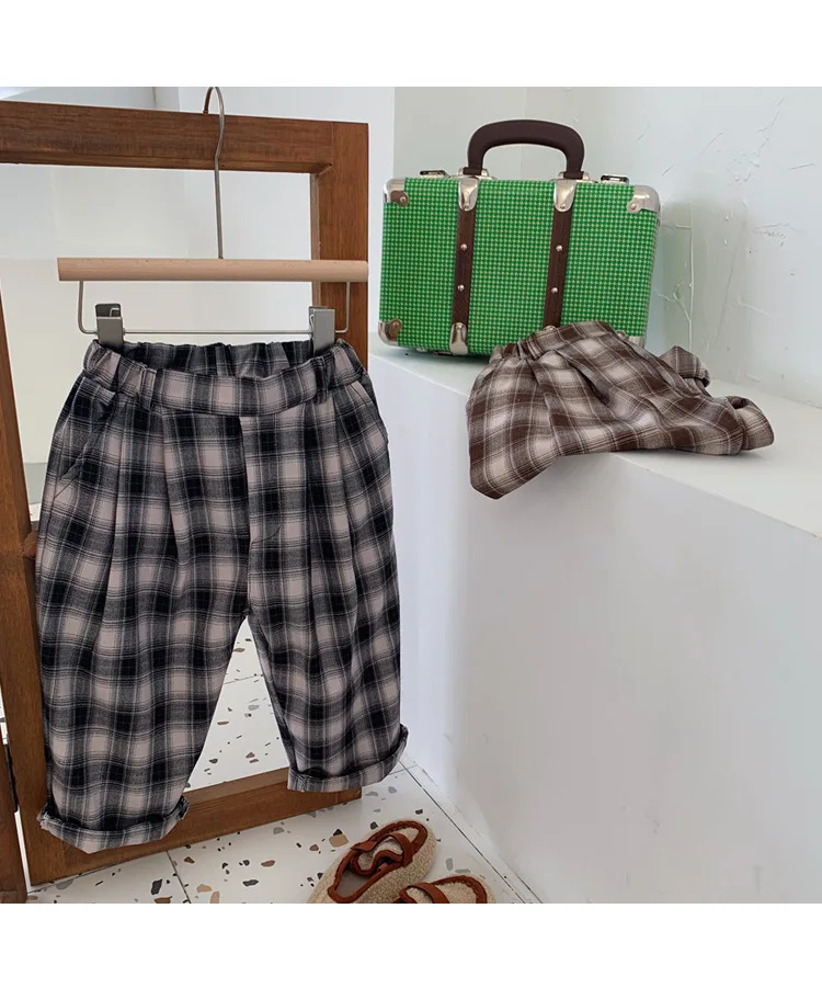 

2020 Boys and Girls Cotton New Plaid Casual Pant Toddler Children Autumn Straight Trousers Little Kids Loose Pants