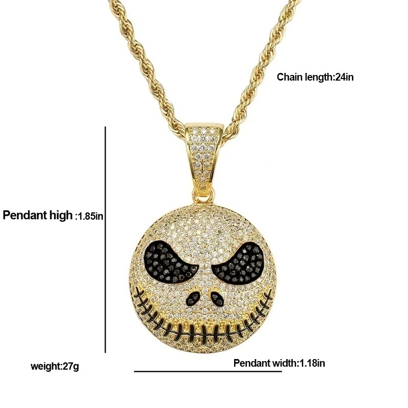 

YSMLK 2021 NEW Fashion Hip Hop Iced Out Christmas Zircon Grimace Pendant Necklace Men's Rock Party Jewelry