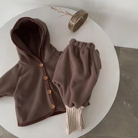 2021 autumn new baby plush clothes set thick warm long sleeve hooded coat loose harem pants 2pcs baby casual clothing suit
