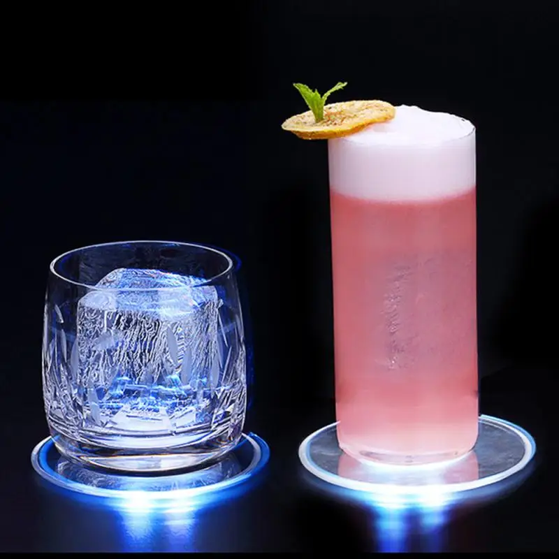Acrylic Crystal Ultra-Thin LED Light Coaster Bar Cocktail Flash Base Luminous Mat And Round Cup Pad KTV | Дом и сад