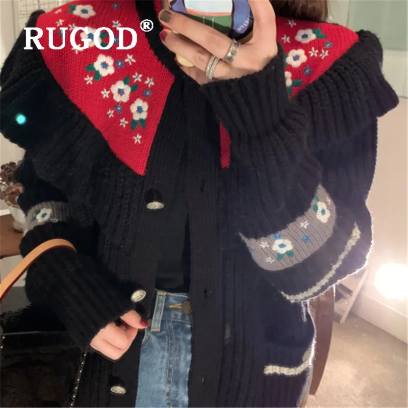 RUGOD осень зима новый стиль Шикарный цветочный принт милый вязаный свитер