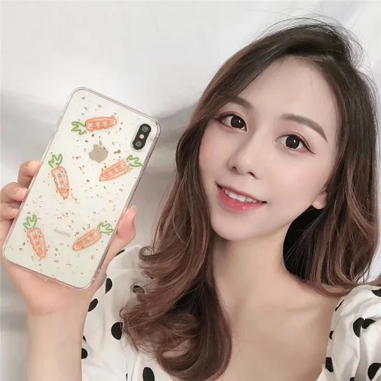 

Luxury Golden Sequins carrot Phone Case For iPhone 11 Pro Max case Cute Silicone cover for iPhone XS XR X 7 8 7 Plus 7Plus Case