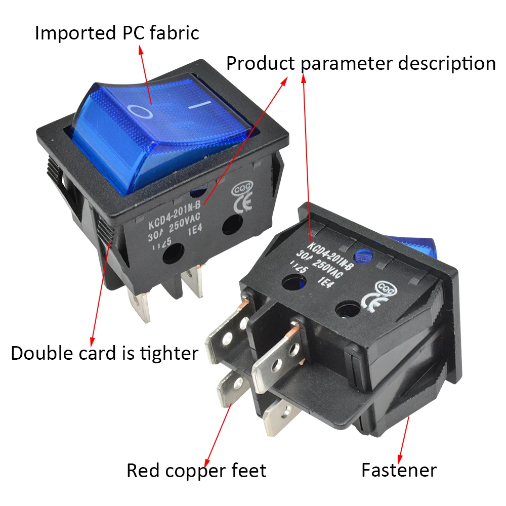 30A 250V 4 6 Pin ON-OFF кулисный переключатель для лодки контакты из стерлингового серебра KCD4 выключатель питания со светодиодным индикатором светильник 30A/250V 25*31MM