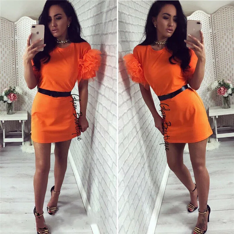 2019 Лето Женское мини платье для девочек с юбкой сеточкой гофрированное фатиновой