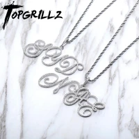 topgrillz custom name cursive letters pendant iced out cubic zirconia pendant hip hop jewelry gift with 4mm tennis chain