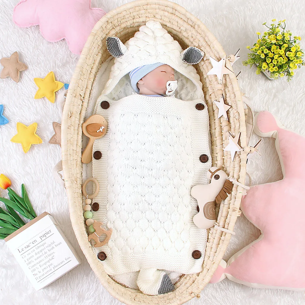 Baby Wrap Sleeping Swaddle For Newborn 2019 New Infant 3d Rabbit Ear Knitted Blanket Accesorios Fotografia | Мать и ребенок